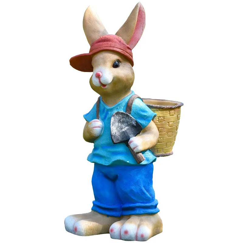Gardening Tools Cartoon - Patung kelinci kartun dalam pot bunga,